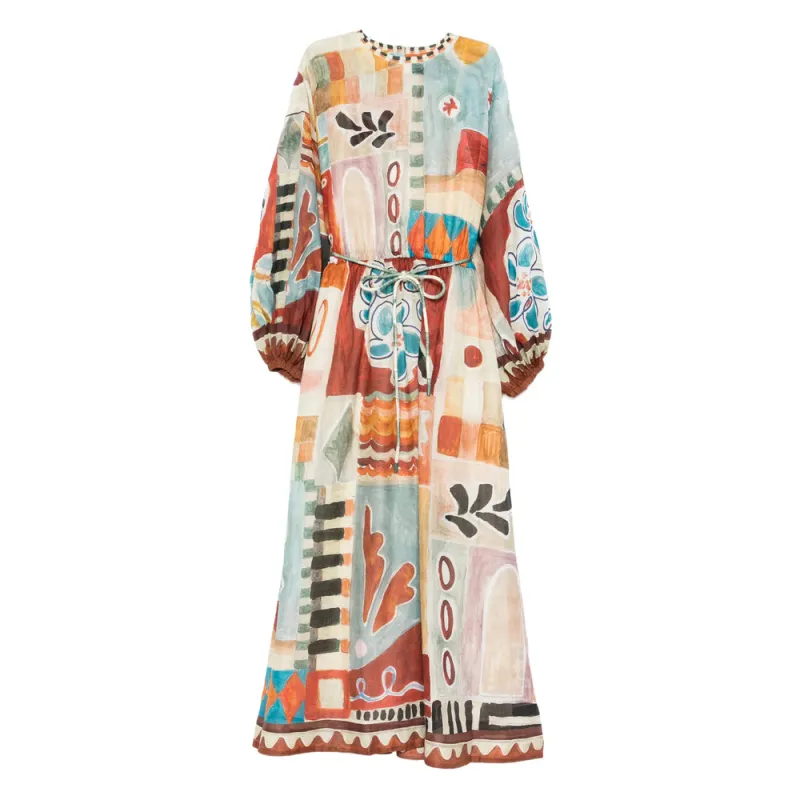 Multicolour Patchwork Long Sleeve Dress made by Alemais
