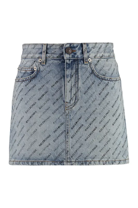 Denim Mini Skirt with Logo Print made by Balenciaga
