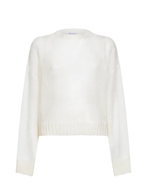 Sweater Mohair and Wool, Ivory made by Brunello Cucinelli