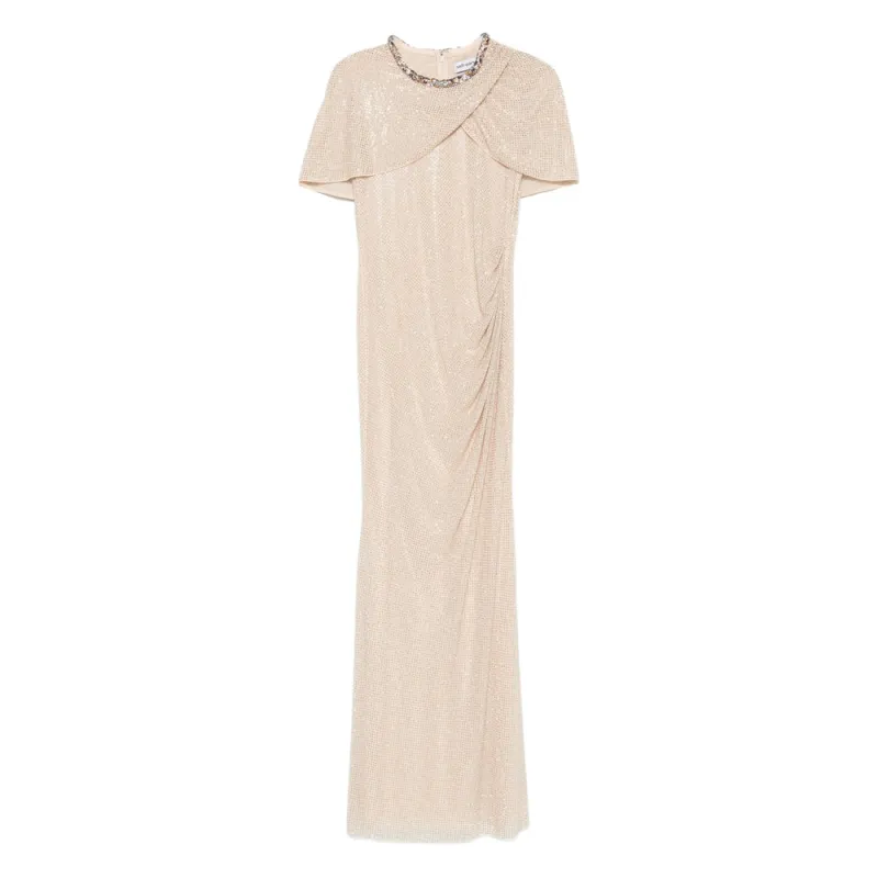 Champagne Embellished Dress with Draped Detailing made by Self-Portrait