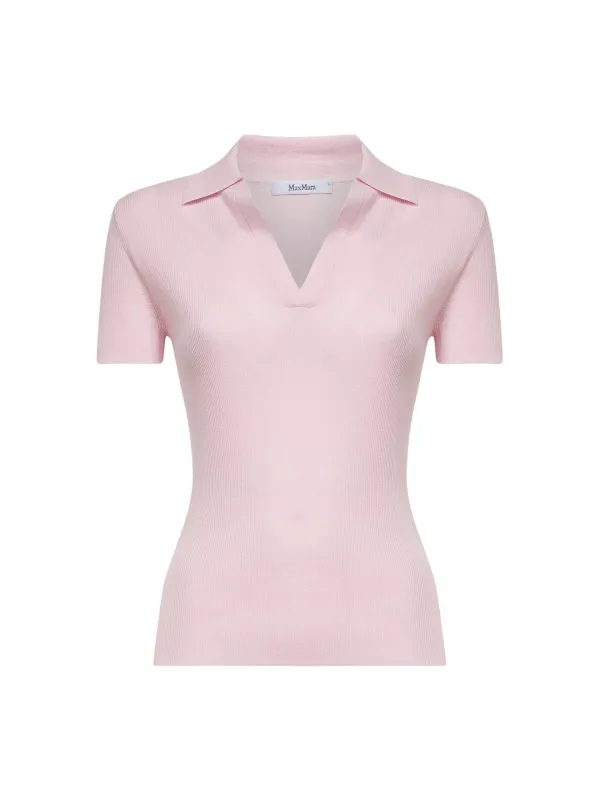 Pink Ribbed Wool Polo Shirt made by MaxMara