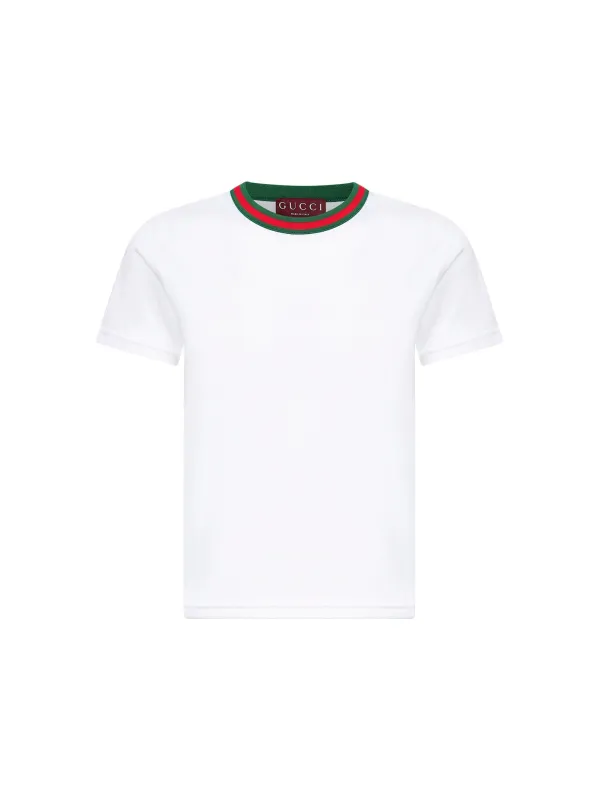 White Cotton Jersey T-Shirt with Web Trim made by Gucci