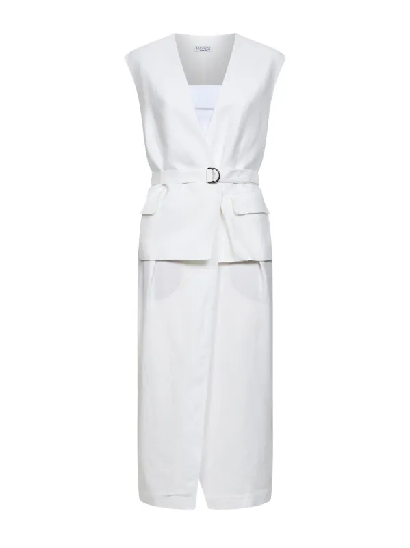 Midi Dress Ivory Viscose-Linen made by Brunello Cucinelli
