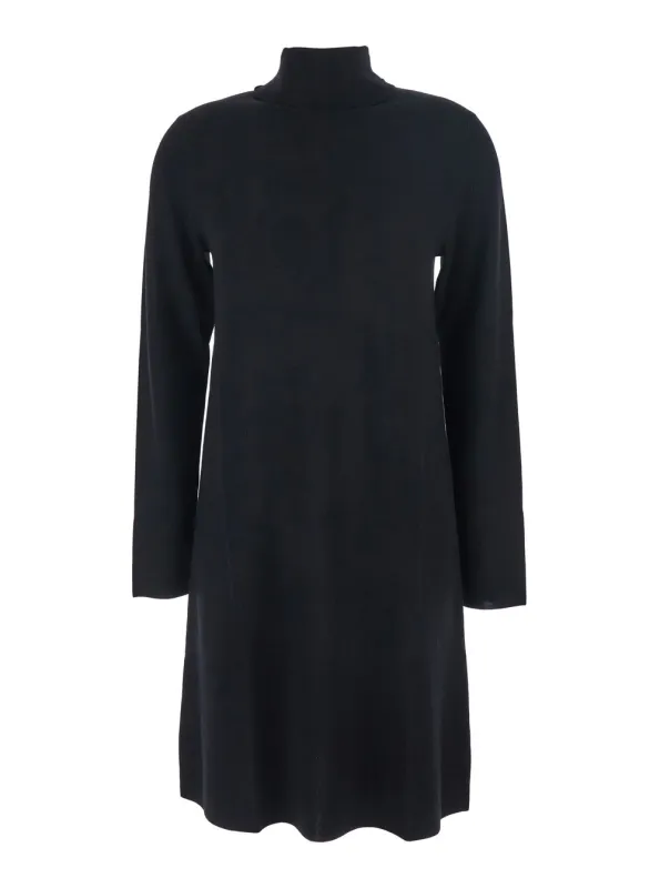 Black Turtleneck Wool Dress with Straight Hem made by Allude