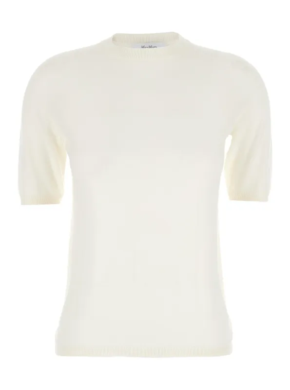 White Crewneck Wool Sweater with Short Sleeves made by MaxMara