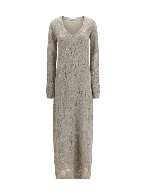 Dress Knit Sequin Taupe made by Brunello Cucinelli
