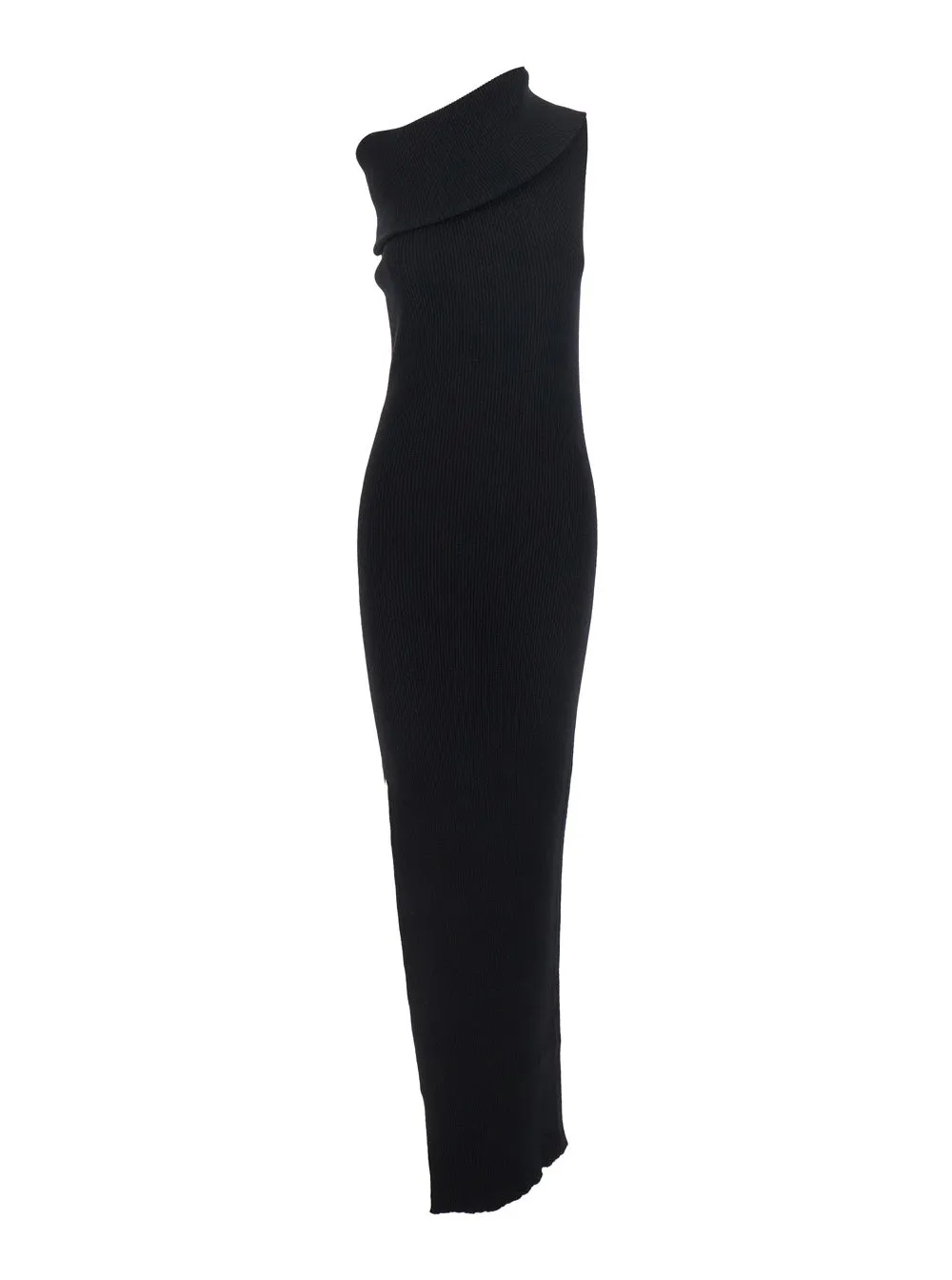 Black Ribbed Knit Asymmetric Long Dress sold by Lord & Taylor
