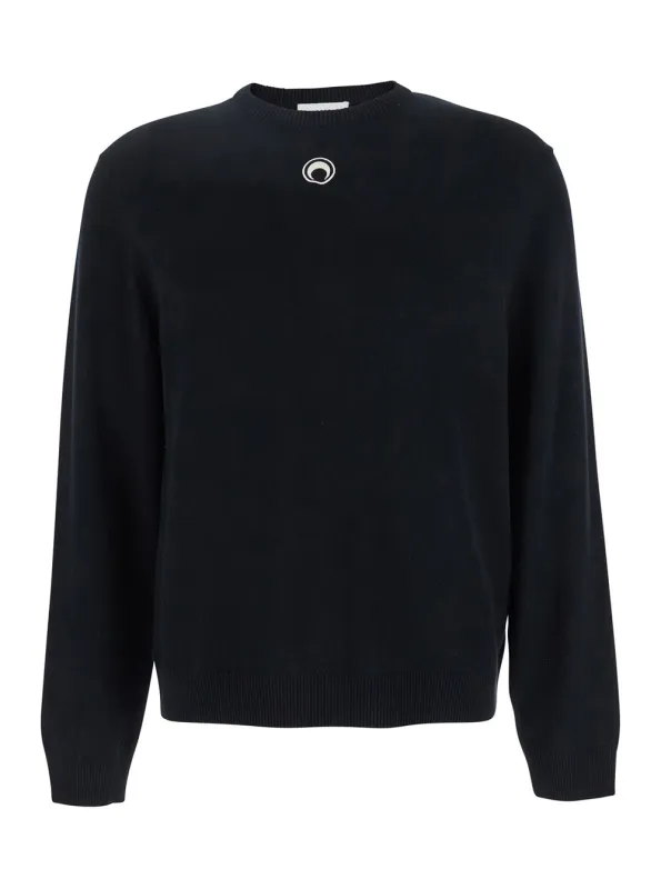 Black Crewneck Sweater with Logo Embroidery made by Marine Serre