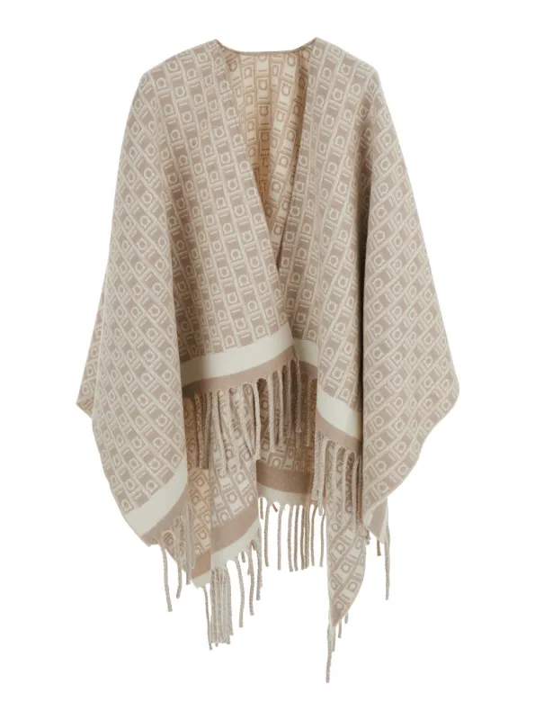 Cape in Beige Wool with Gancini Embroidery made by Salvatore Ferragamo