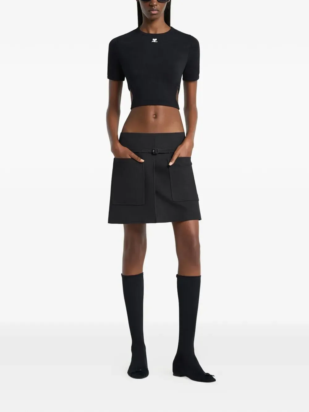 RIBBON CUT OUT BLACK COTTON T-SHIRT sold by Lord & Taylor product image thumbnail 2