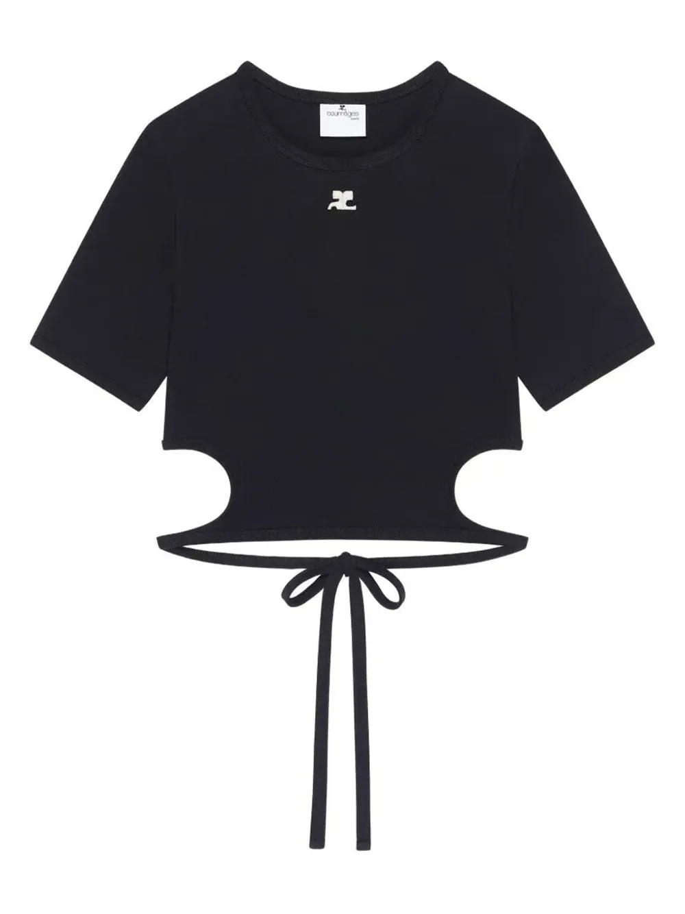 RIBBON CUT OUT BLACK COTTON T-SHIRT sold by Lord & Taylor