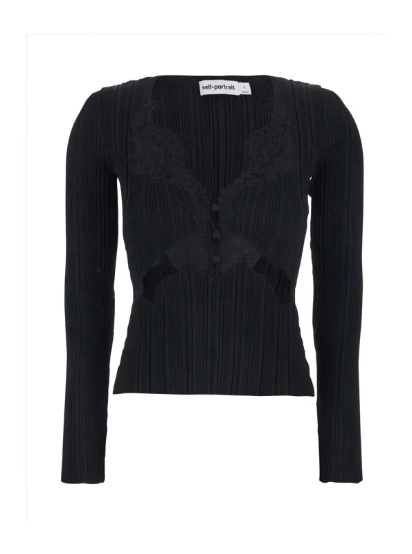 Top with Deep Neckline, Black Viscose made by Self-Portrait
