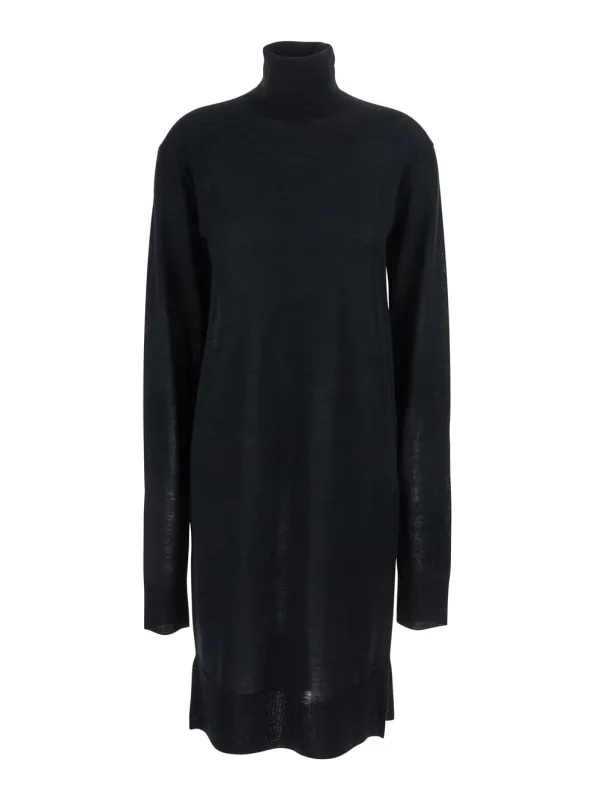 Black Turtleneck Dress with Side Slits made by Toteme