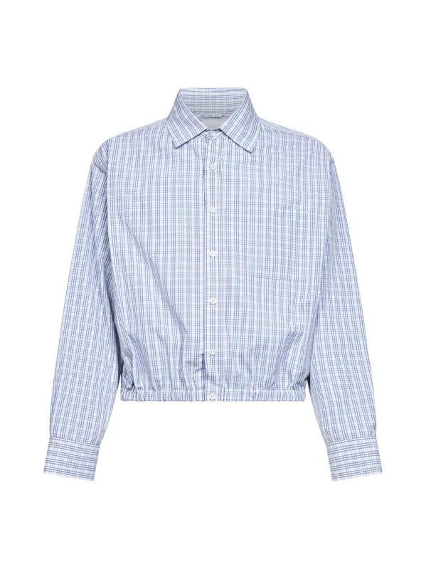 Checked Cotton Shirt in White and Light Blue made by Prada