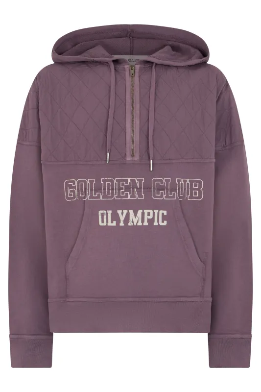 Hoodie with Half Zip in Mauve made by Golden Goose