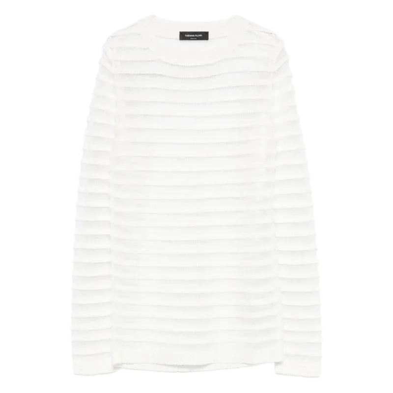 White Ribbed Knit Crew Neck Sweater made by Fabiana Filippi