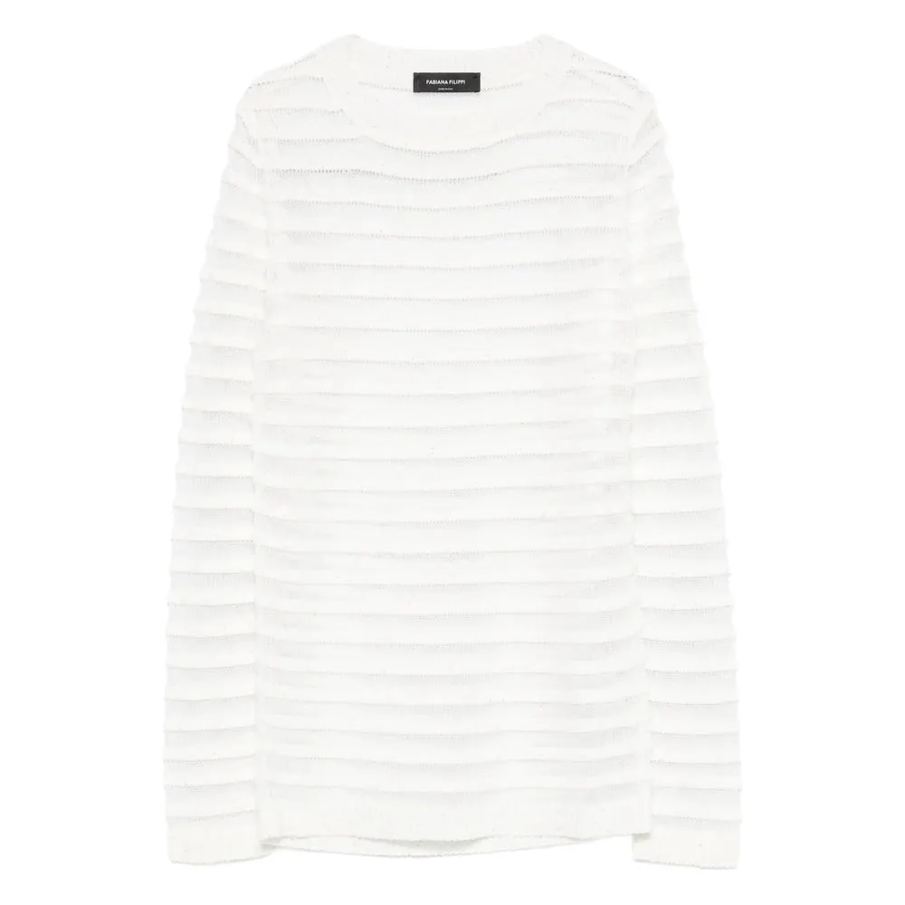White Ribbed Knit Crew Neck Sweater sold by Lord & Taylor