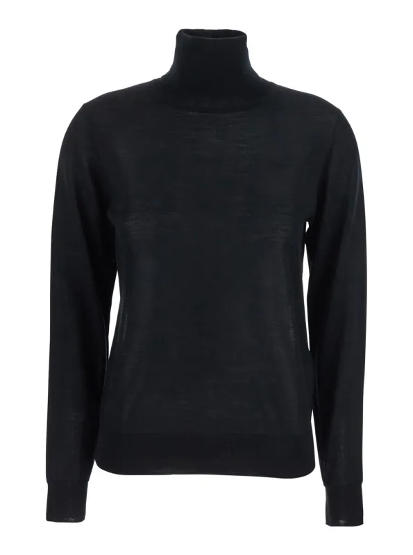 Black Turtleneck Sweater in Wool Blend made by P.A.R.O.S.H.