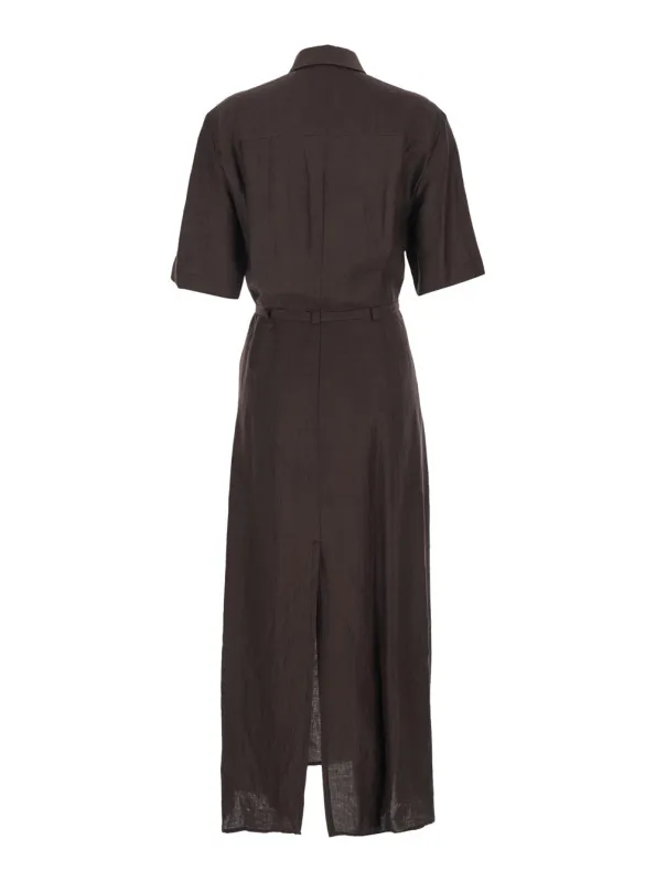 Long Linen-Blend Dress, Brown made by Tela