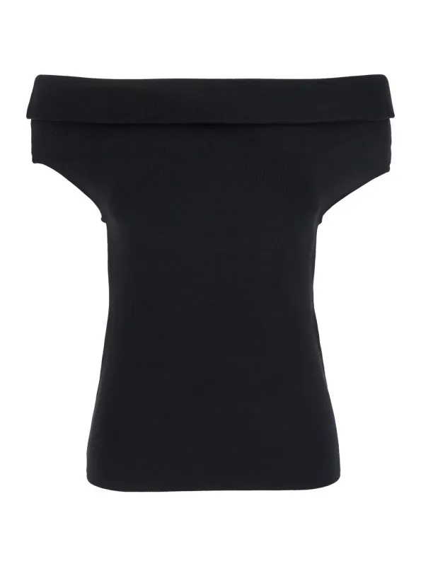 Black Off-Shoulder Double-Knit Top made by Toteme