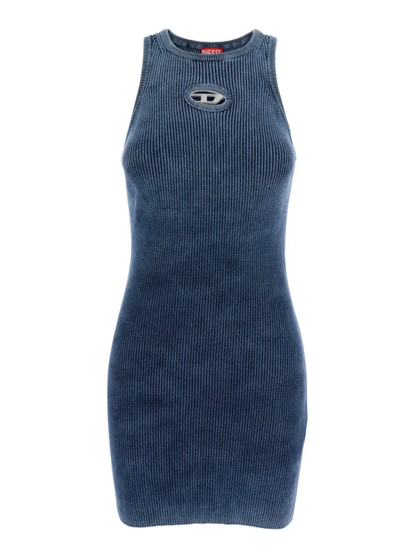 Sleeveless Crew-Neck Dress Blue Ribbed Cotton made by Diesel