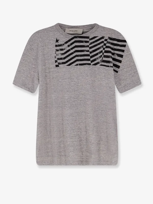 Cotton T-shirt with Flag Print made by Golden Goose
