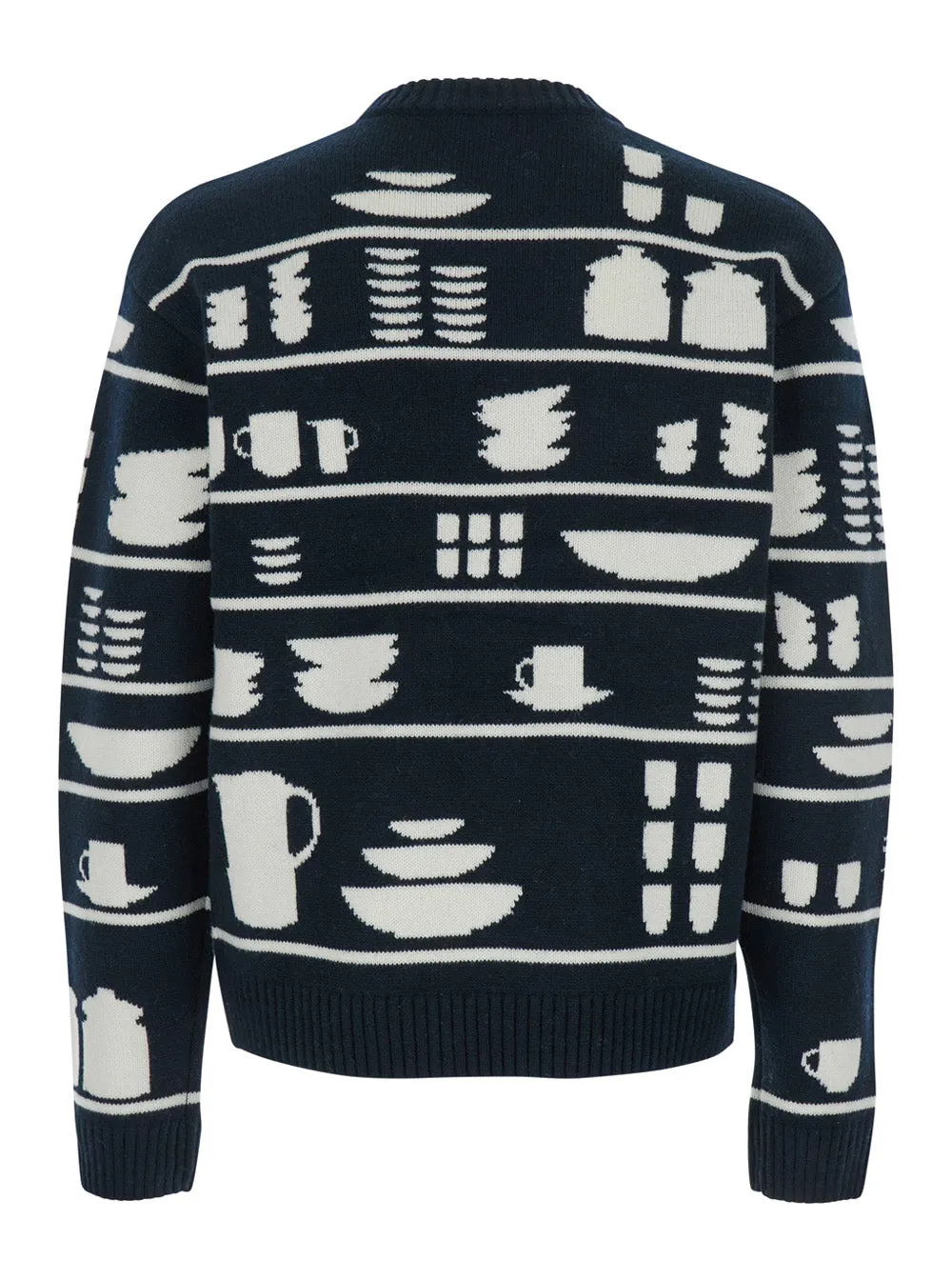 Black and White Crewneck Sweater with Tableware Motif sold by Lord & Taylor product image thumbnail 2