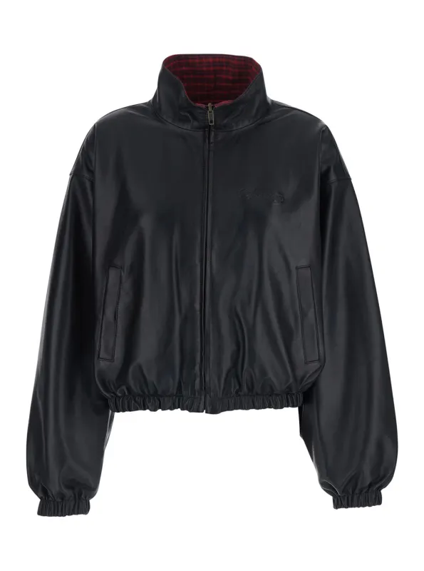 Leather Jacket High Collar Black made by Balenciaga