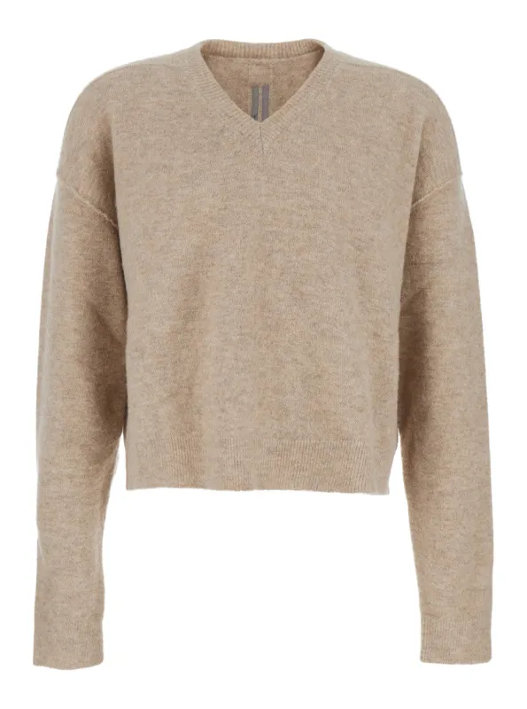 Beige Wool Blend V Neck Sweater made by Rick Owens
