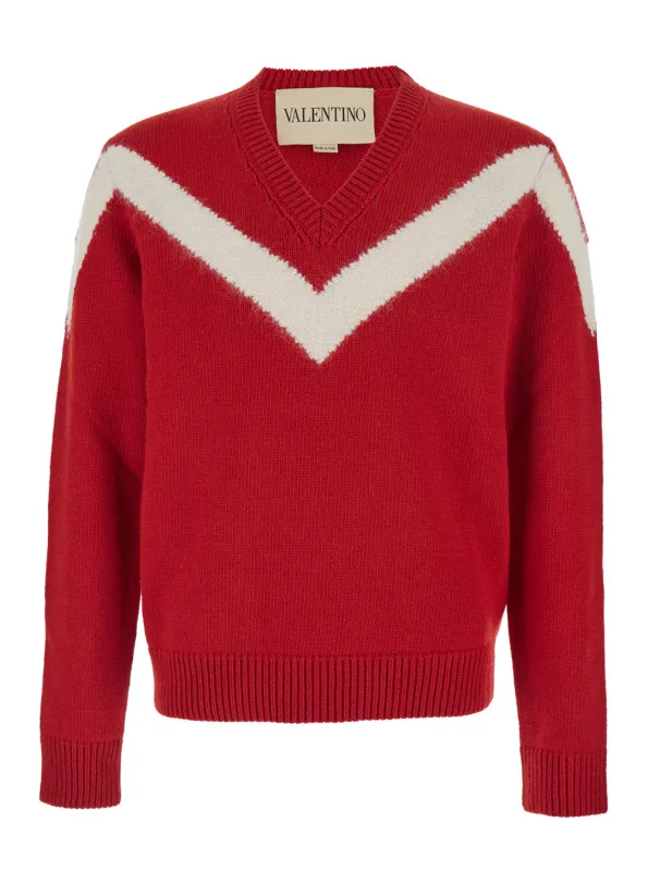 Red V Neck Sweater with Rear Bow made by Valentino