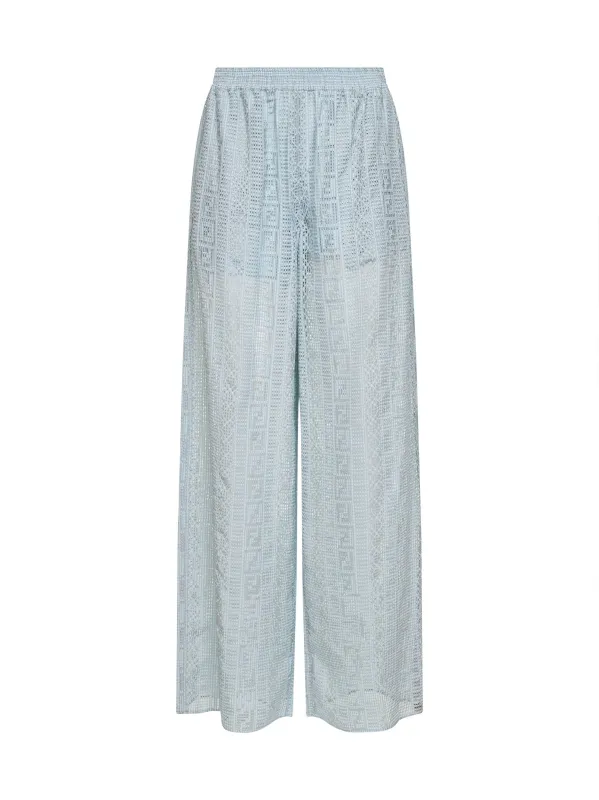 Pajama Trousers Light Blue Silk-Blend made by Fendi