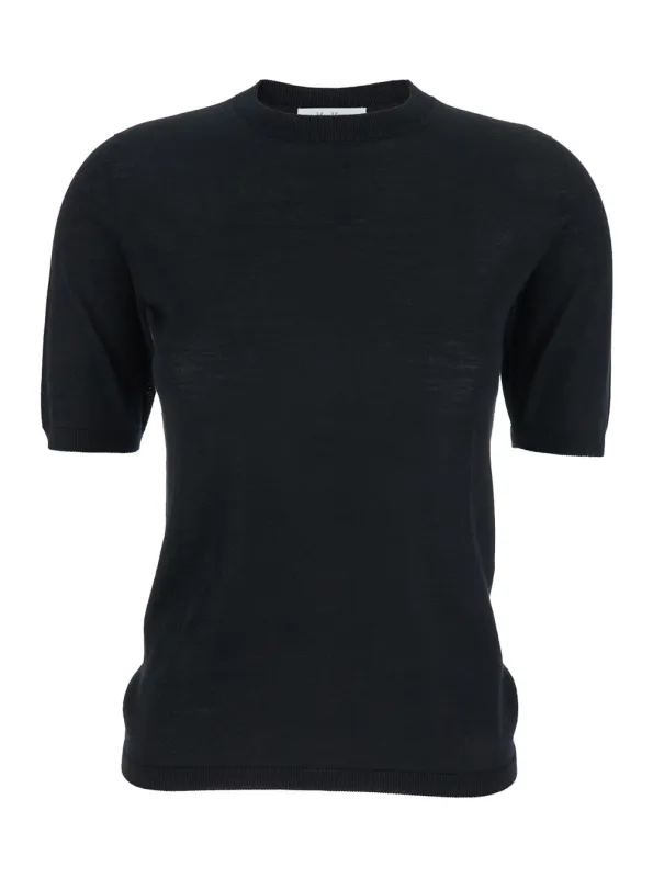 Black Wool Crewneck Sweater with Short Sleeves made by MaxMara