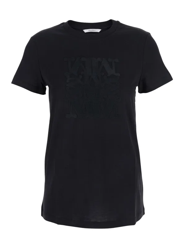 Black Cotton Crew Neck T-Shirt with Logo made by MaxMara