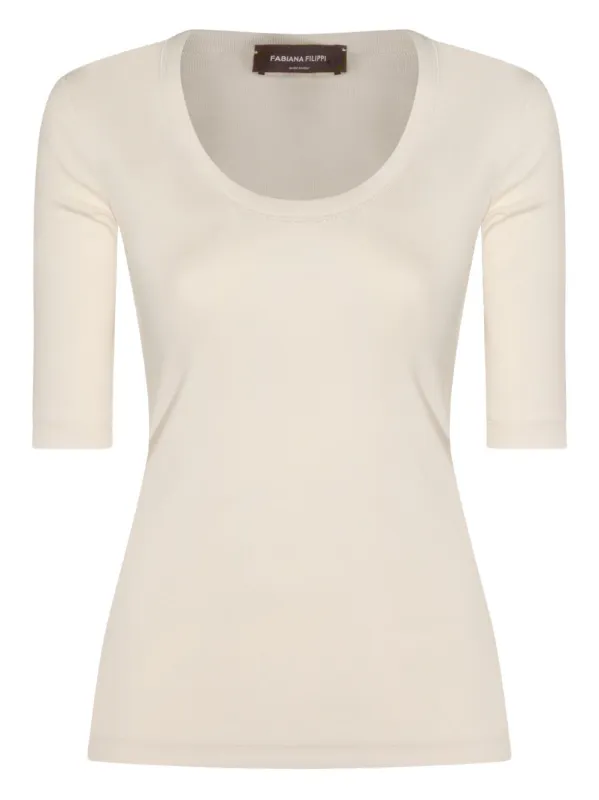 STRETCH COTTON JERSEY TOP WITH ROUND NECKLINE made by Fabiana Filippi