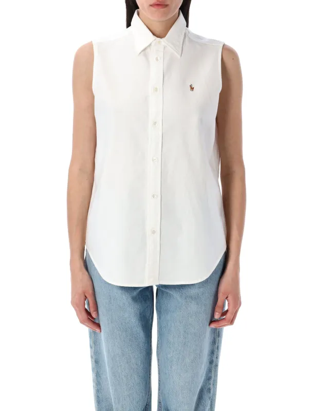 POLO RALPH LAUREN WHITE COTTON OXFORD SLEEVELESS SHIRT made by Polo by Ralph Lauren
