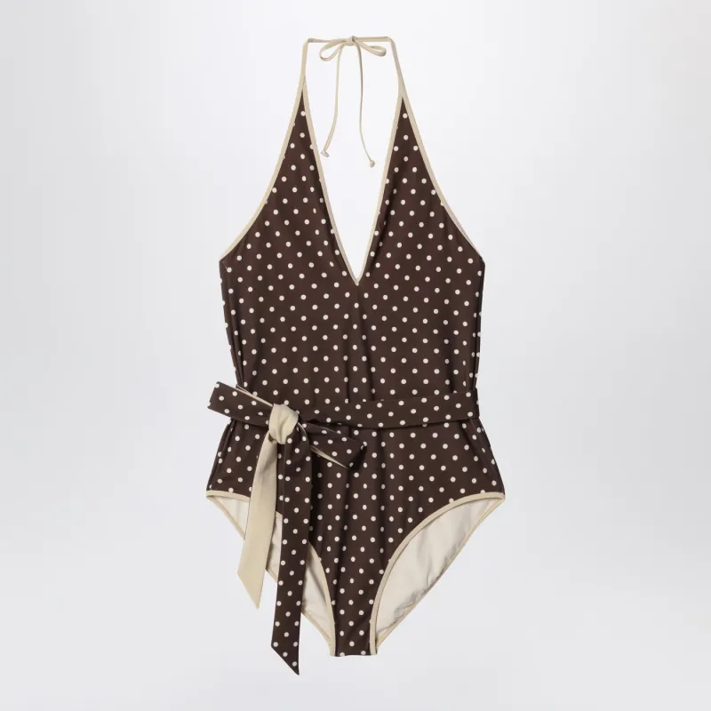 BROWN SWIMSUIT WITH PLUSDEPOIS MOTIF made by Valentino Garavani
