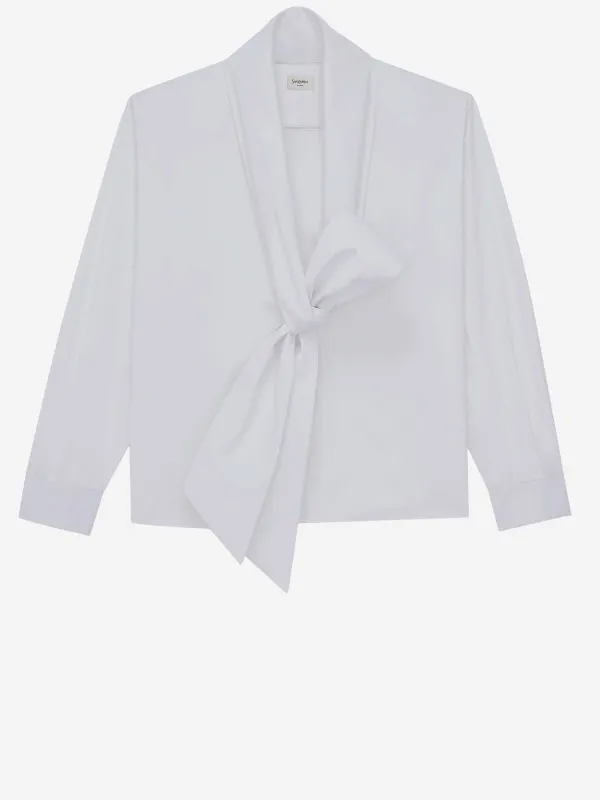 Shirt Lavallière Cotton Poplin White made by Yves Saint Laurent