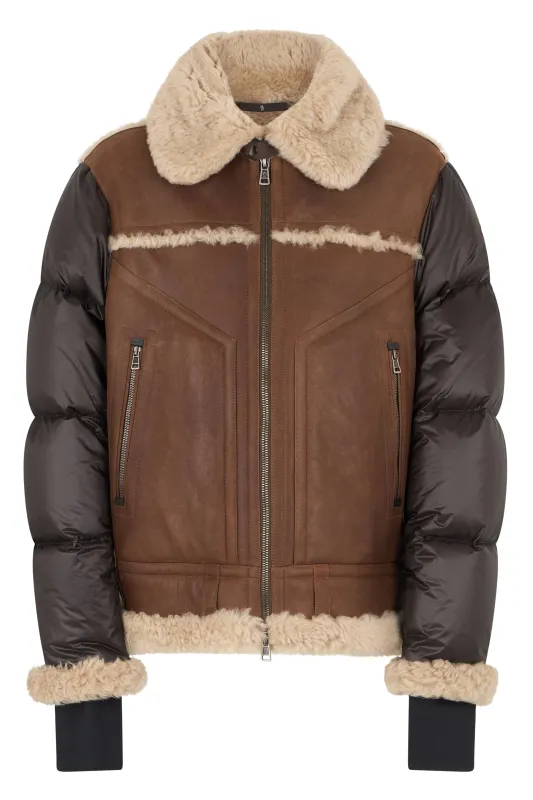 Short Down Jacket Brown Nappa & Shearling made by Moncler