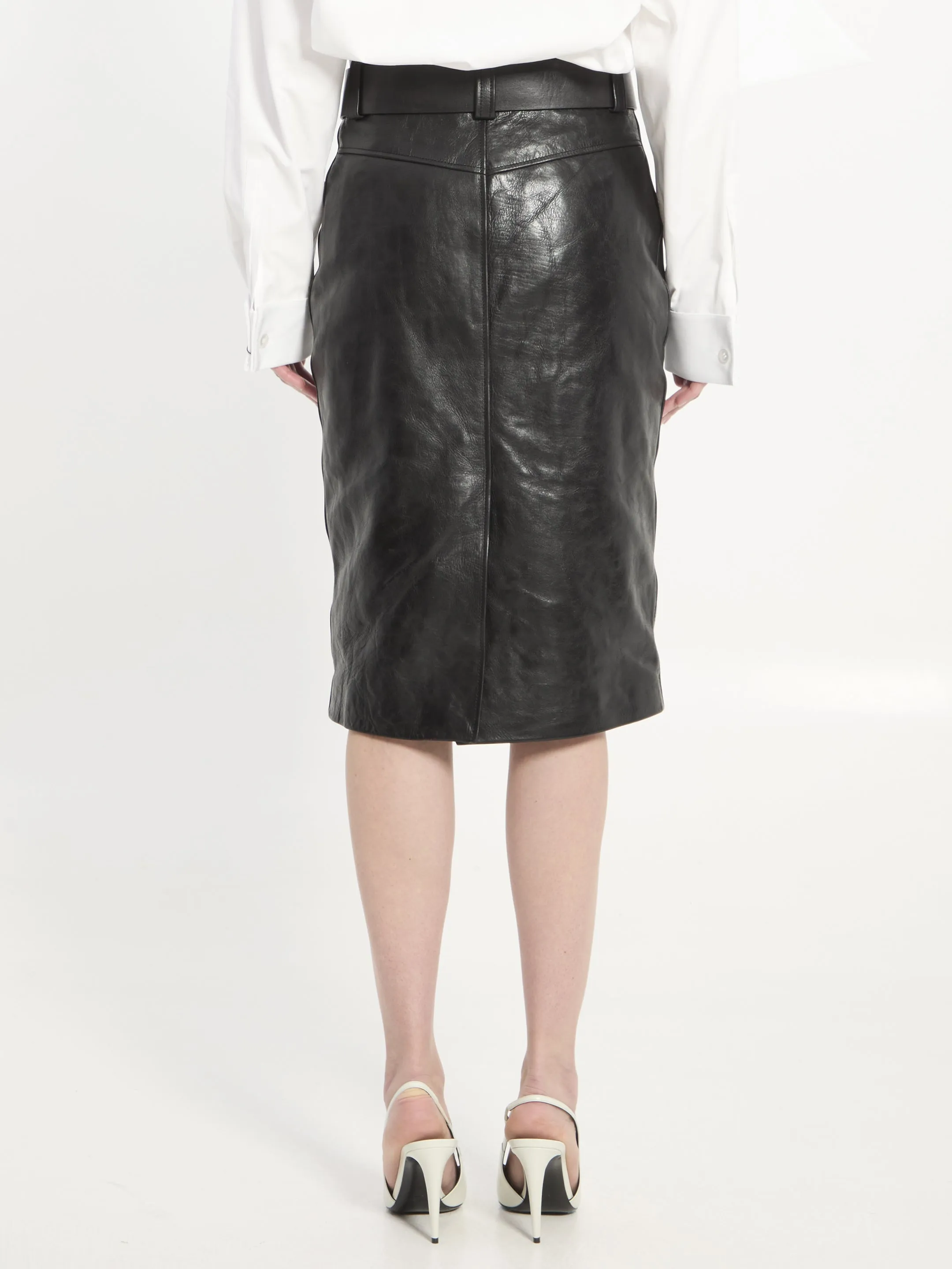 SAINT LAURENT LEATHER PENCIL SKIRT WITH BELT sold by Lord & Taylor product image thumbnail 4