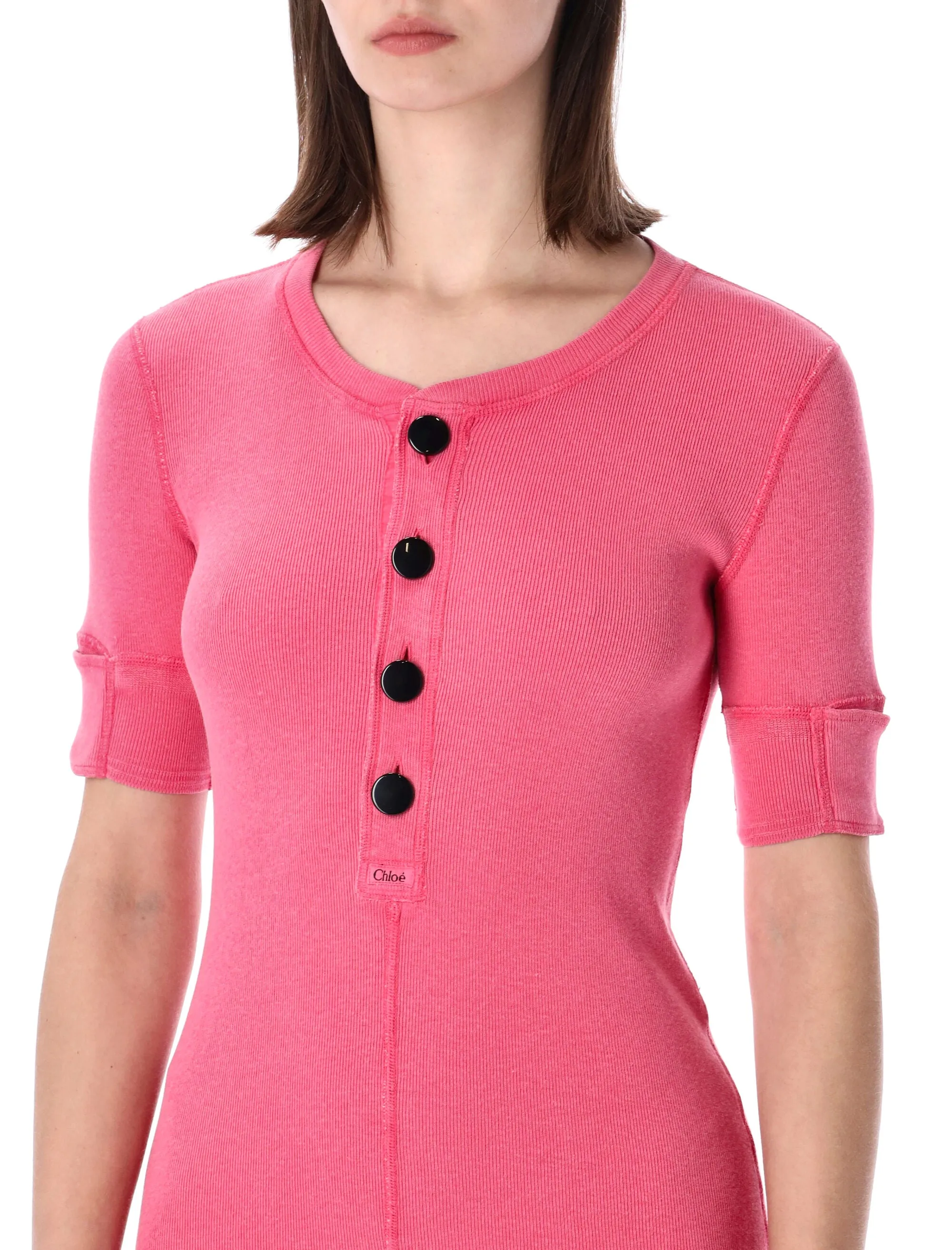 CHLOÉ RIBBED COTTON HENLEY MINI DRESS sold by Lord & Taylor product image thumbnail 3