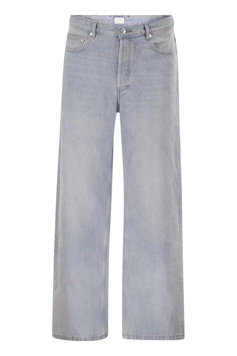 WASHED COTTON DENIM WIDE-LEG JEANS sold by Lord & Taylor