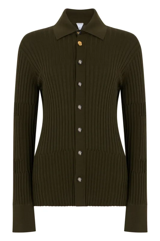 Ribbed Silk-Cashmere Top Khaki made by Bottega Veneta