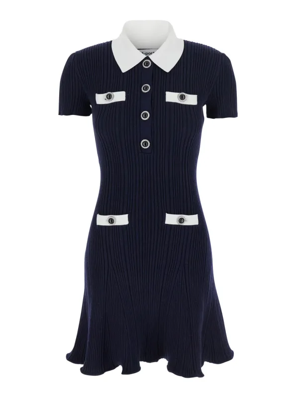 Blue Mini Dress with Contrasting Collar made by Self-Portrait