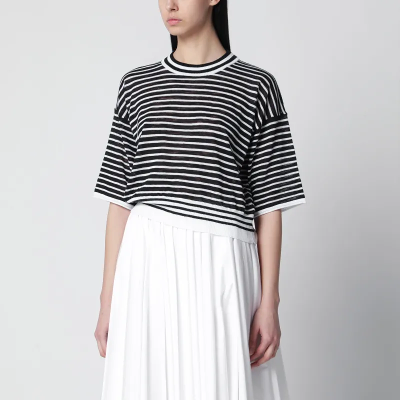 BLACK/WHITE STRIPED COTTONBLEND SWEATER made by Roberto Collina