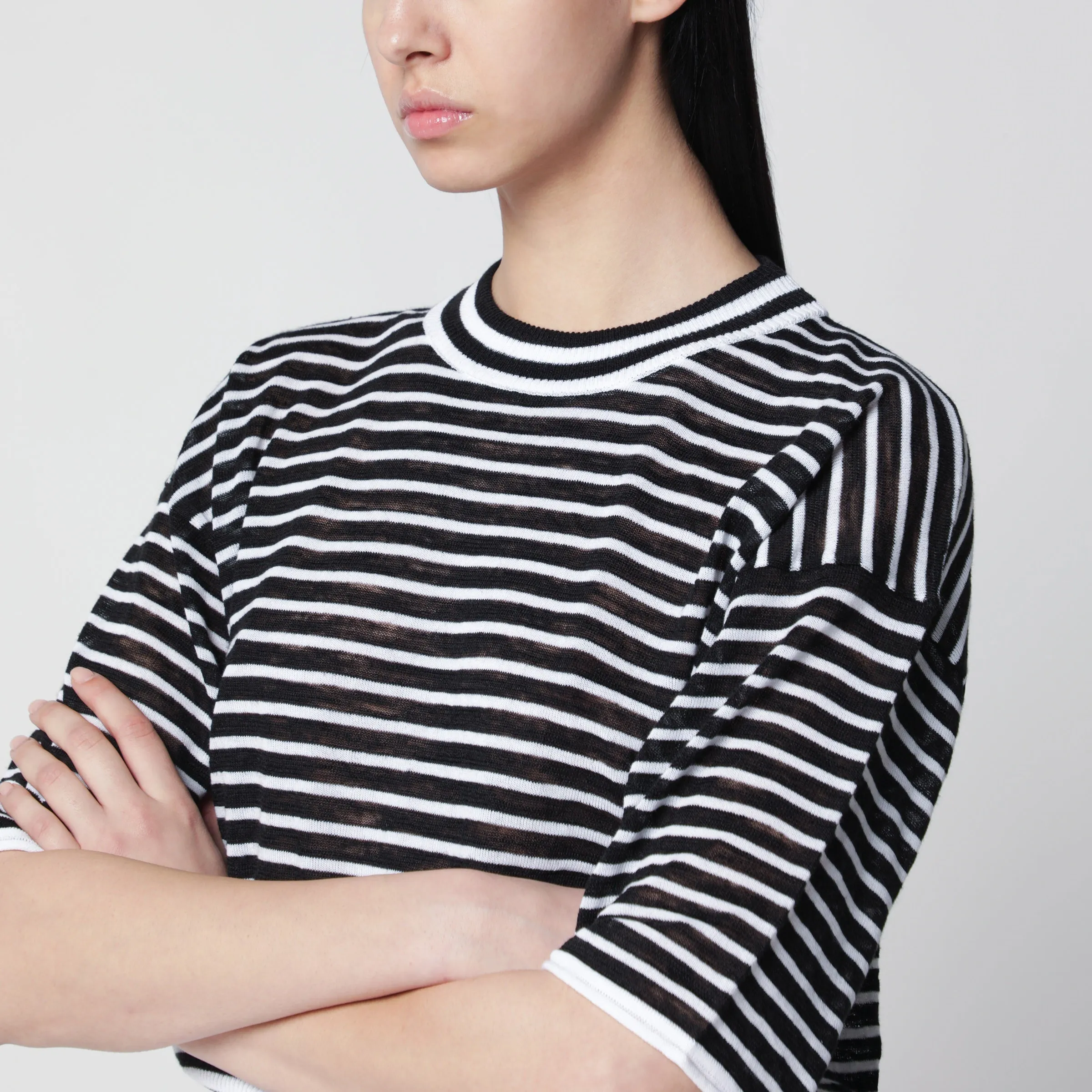 BLACK/WHITE STRIPED COTTONBLEND SWEATER sold by Lord & Taylor product image thumbnail 2