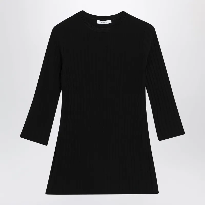 RIBBED CREWNECK SWEATER IN CRêPE VISCOSE, BLACK made by MaxMara
