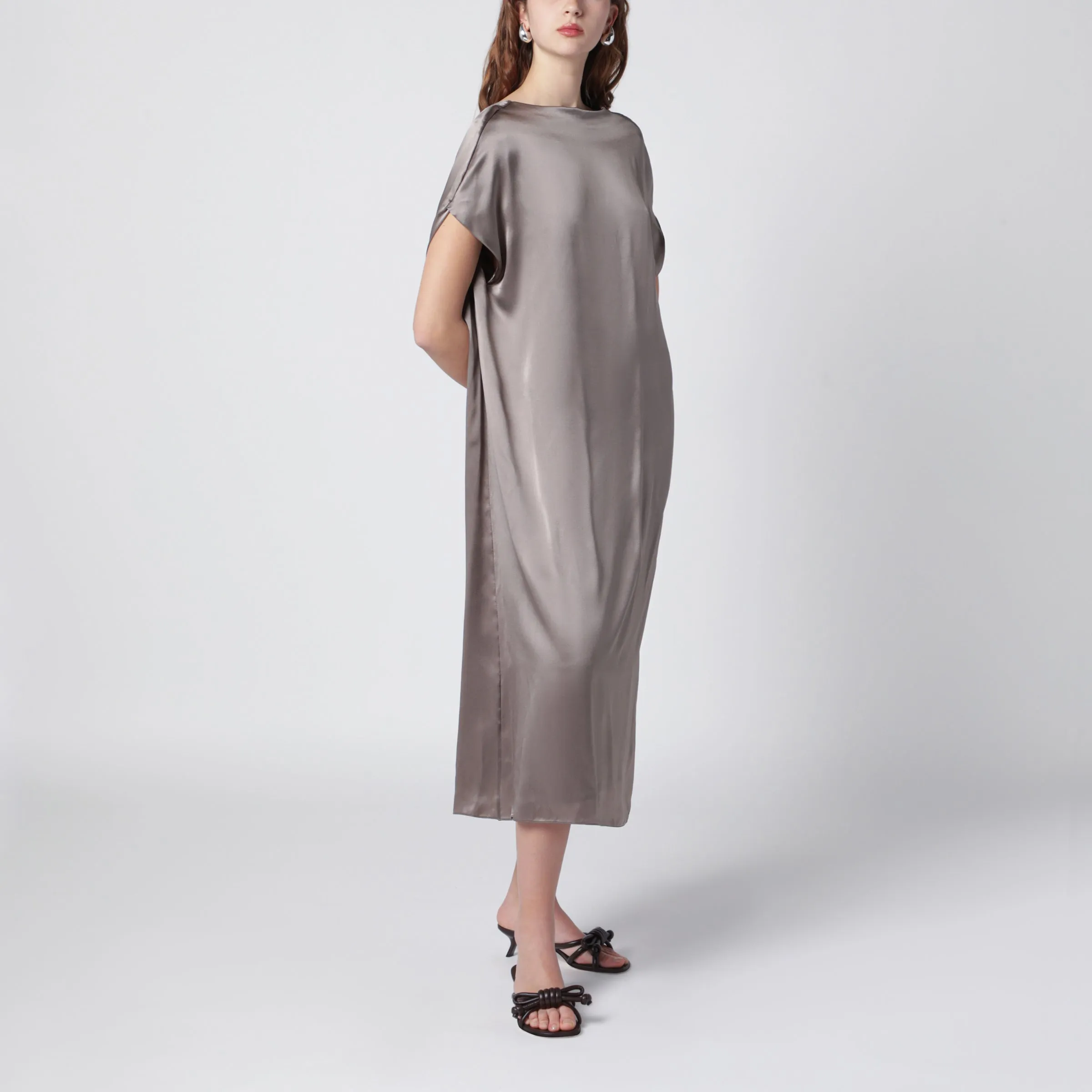 TAUPE SILK SATIN MIDI DRESS sold by Lord & Taylor