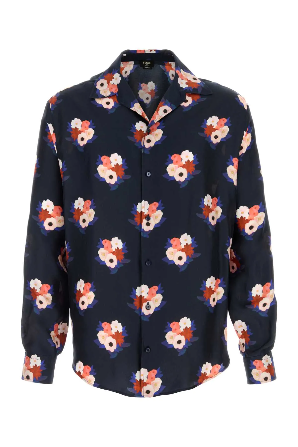 DARK BLUE SATIN SHIRT WITH FLORAL PRINT sold by Lord & Taylor