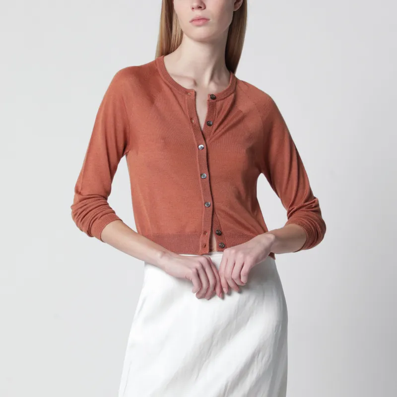 BRICKCOLORED CARDIGAN IN CASHMERE AND SILK made by Roberto Collina