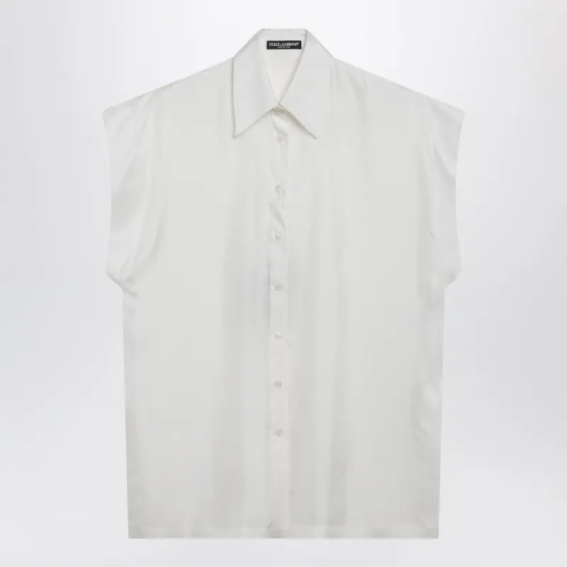 SILK TWILL SHIRT WITH BUTTERFLY SLEEVES IN NATURAL WHITE made by Dolce & Gabanna